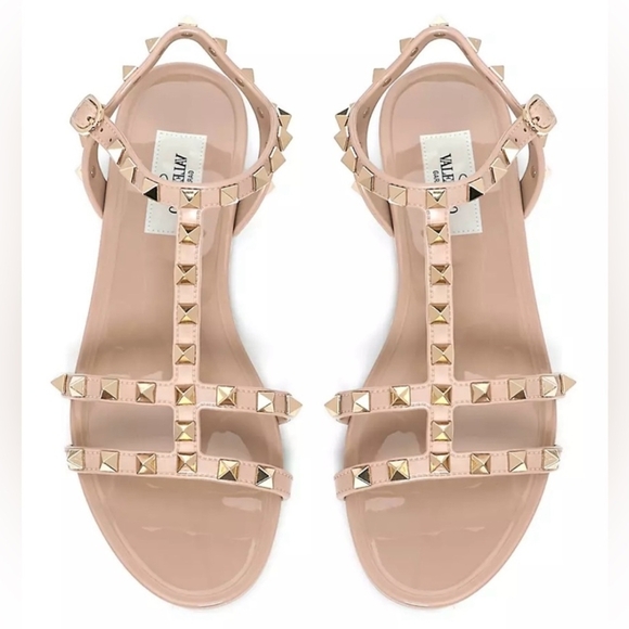Valentino Garavani Rockstud Beige Flat Jelly Rubber Sandals Size EU 40 - Picture 1 of 13